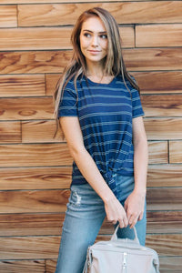 Ainsley Striped Top in Navy