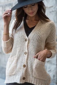 Amber Button Front Cardigan in Tan - FINAL SALE