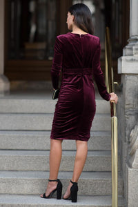 Ice Queen Velvet Dress in Burgundy