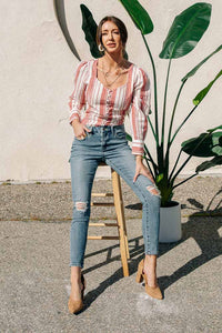 Allegra Striped Button Down Top