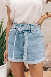 Analise Tie Waist Denim Shorts in Light Wash