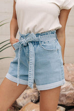 Load image into Gallery viewer, Analise Tie Waist Denim Shorts in Light Wash
