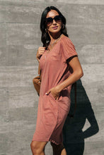 Load image into Gallery viewer, Braid Detail Midi T-Shirt Dress in Clay
