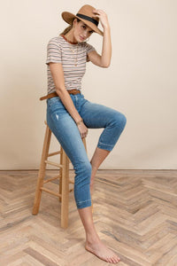 Jennifer Striped Tee in Camel