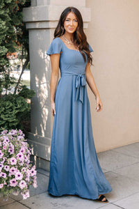 Florence Sweetheart Maxi Dress in Slate Blue