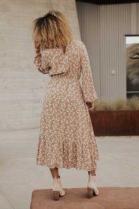 Ditsy Floral Midi Dress in Mocha