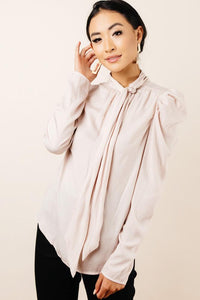 Eliza Tie Neck Blouse in Taupe