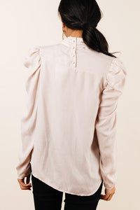 Eliza Tie Neck Blouse in Taupe