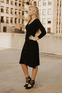 Button Down Knit Dress in Black