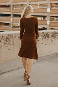 Button Down Knit Dress in Cognac