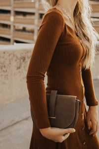 Button Down Knit Dress in Cognac