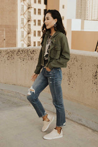 Cropped Olive Utility Jacket