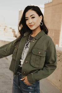 Cropped Olive Utility Jacket