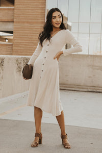 Button Down Knit Dress in Oatmeal