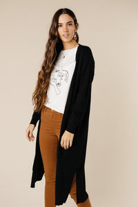 Duster Open Knit Cardigan in Black