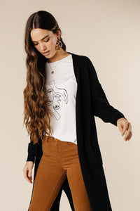 Duster Open Knit Cardigan in Black