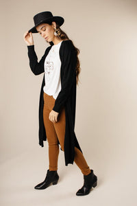 Duster Open Knit Cardigan in Black