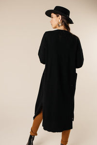 Duster Open Knit Cardigan in Black