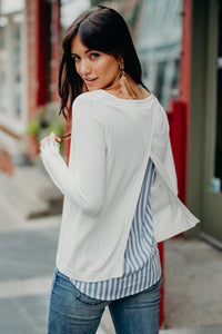 Bayler Striped Contrast Sweater in Ivory